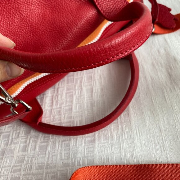 Roots Red Leather Satchel Bag With Stripe Detail - Picture 13 of 16